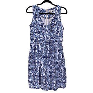 Milly Floral Sleeveless Dress Sz 8 Blue Mosaic Vacation Tropical Pockets Stretch
